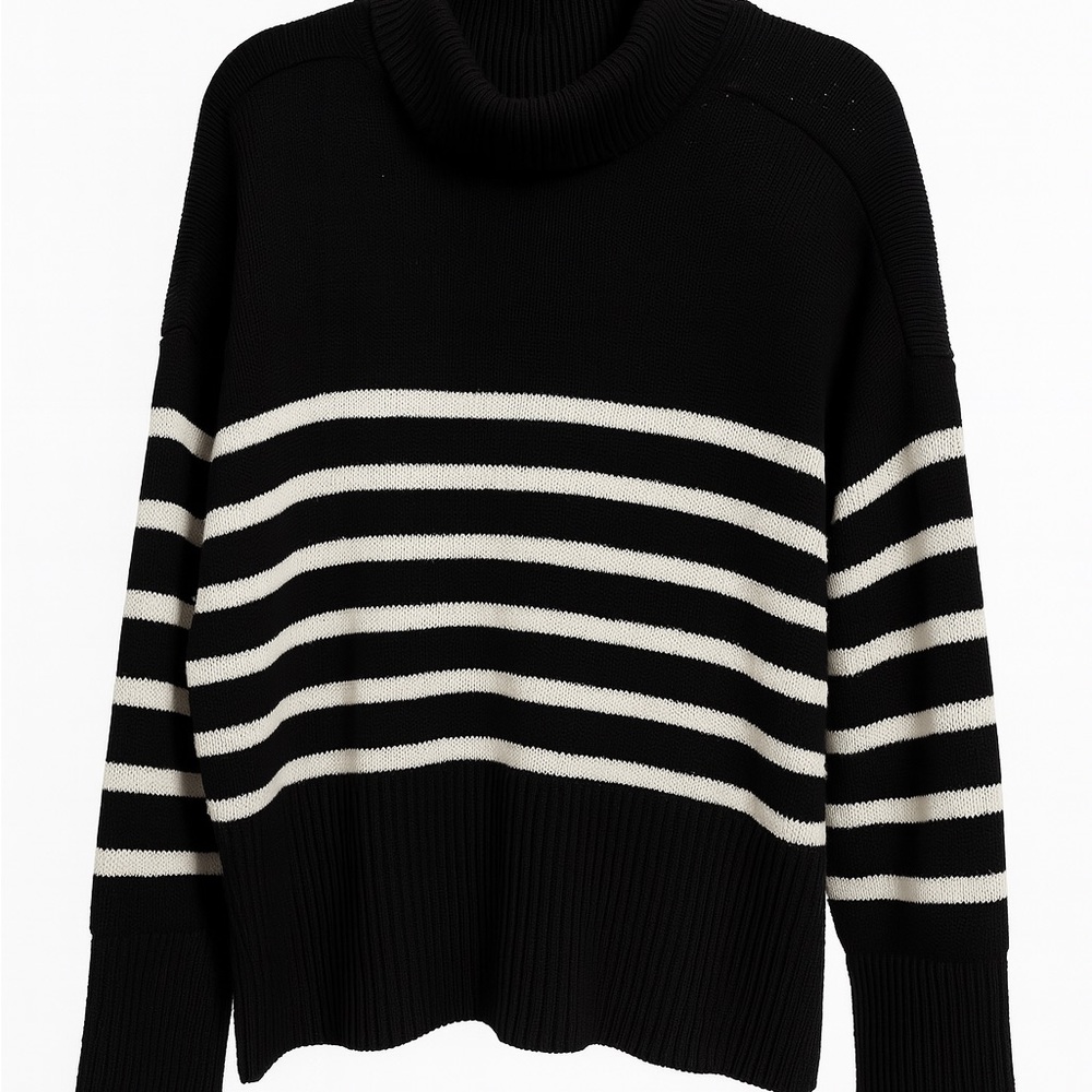 GAP Black and Cream Striped Turtleneck Sweater
